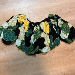 Free People Floral Off-Shoulder Top - Black, Yellow, Green